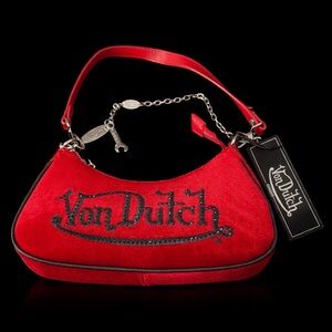 Von Dutch Red Shoulder Bag with Chain Detail